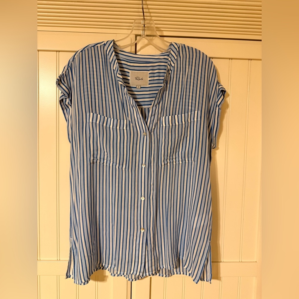 Rails Blue and White Striped Button-Up Blouse